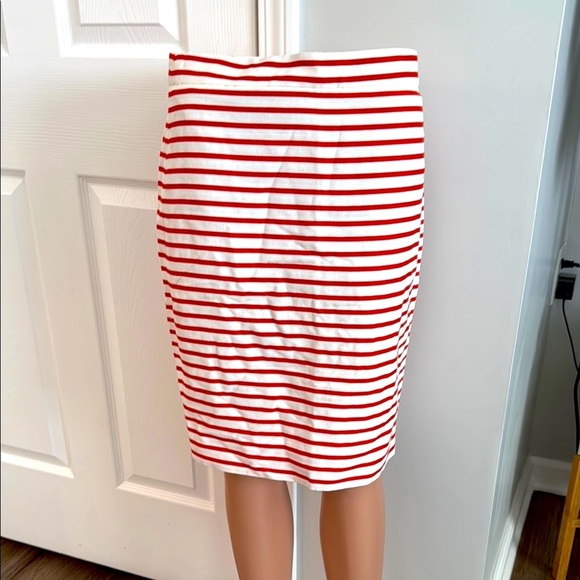 J Crew Factory 2 Linen Blend Red and White Striped Women's Skirt - Picture 1 of 10